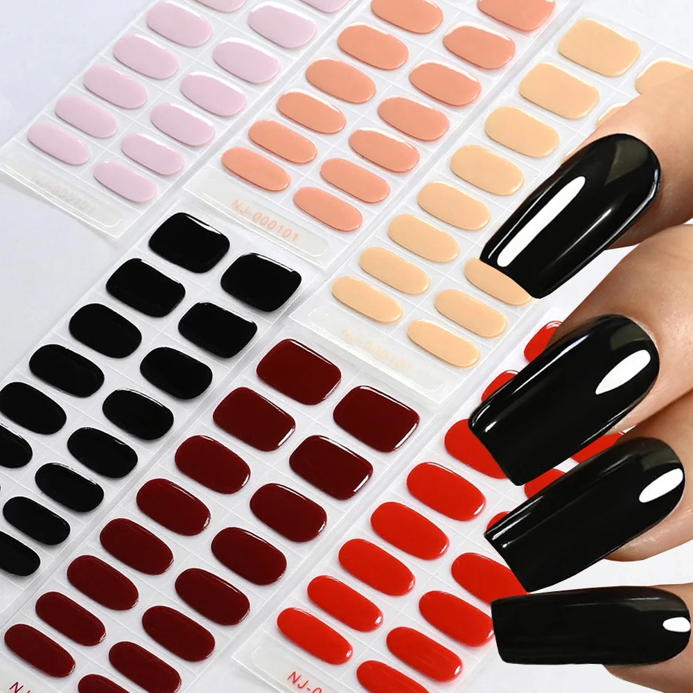 

16Tips Soild Color French Semi-Cured Gel Nail Sticker High Quality UV Gel Nail Wraps Long-Lasting Extension Gel Nail Art Patches
