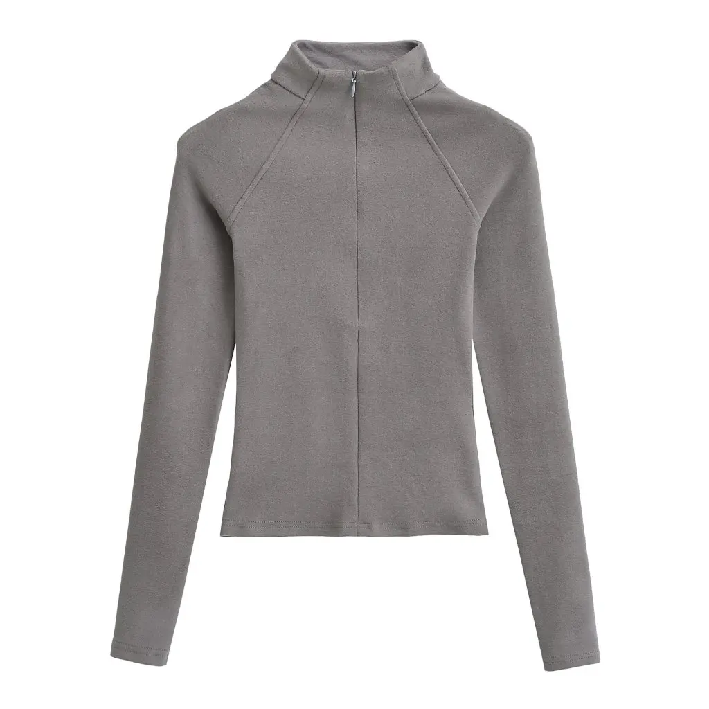 

Women's Velvet Long Sleeve Shirt Half-High Collar Slim Fit Inner Top for Autumn Winter American-Style Hot Girl Bottoming T