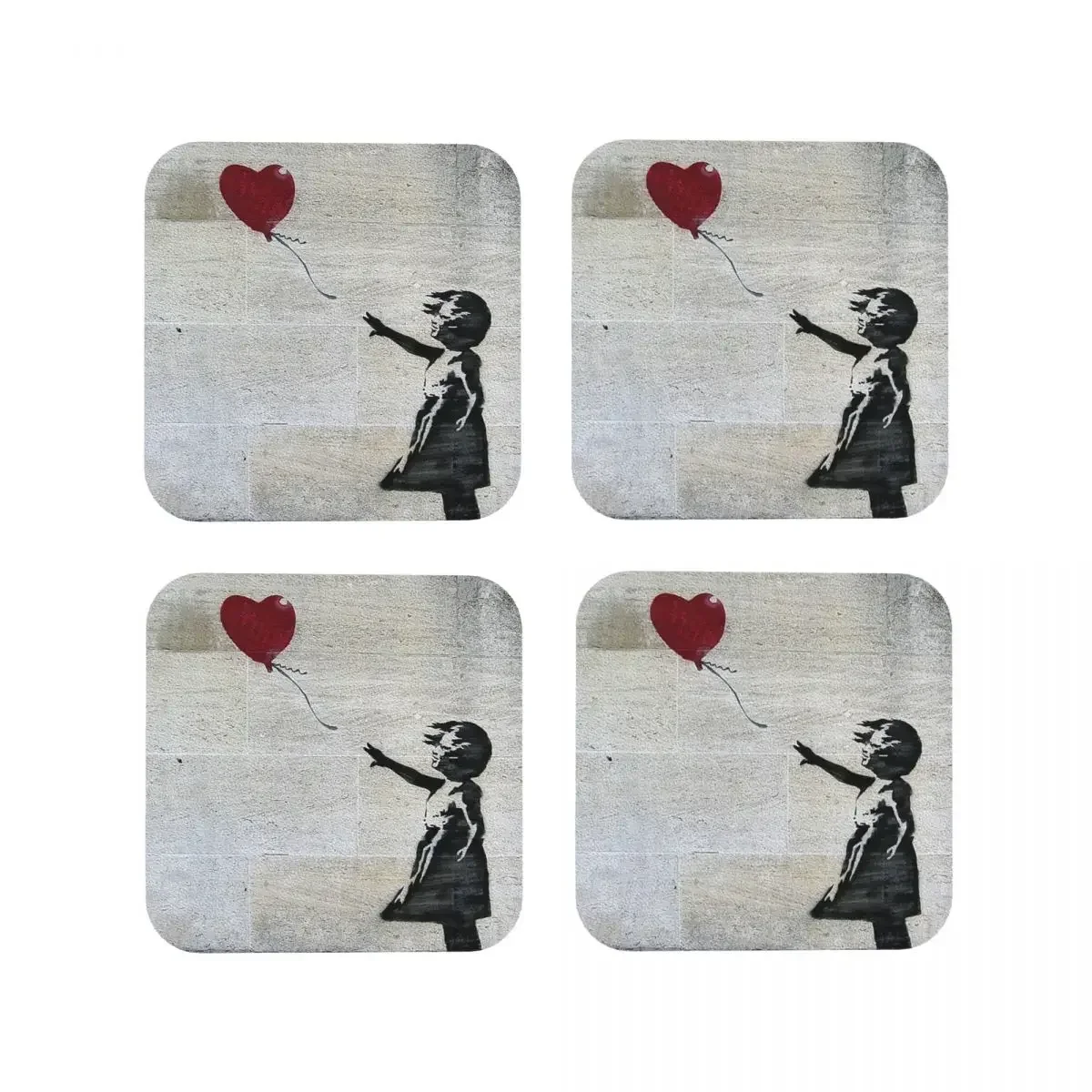 Girl With A Red Balloon Coasters Kitchen Placemats Non-slip Insulation Cup Coffee Mats For Decor Home Tableware Pads Set of 4