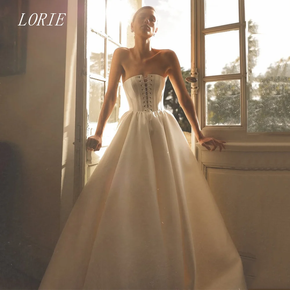 

LORIE Luxury A Line Civil Wedding Dress Elegant Strapless Bridal Dresses Lace Up Engagement Wedding Gown Customized 2026