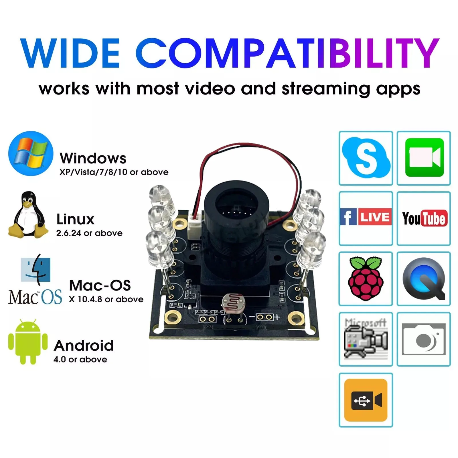 1080P 850nm IR Infrared Night Vision USB Camera  Auto IR-Cut Switching All-Day Image USB2.0 Webcam Board  For PC Android Mobile