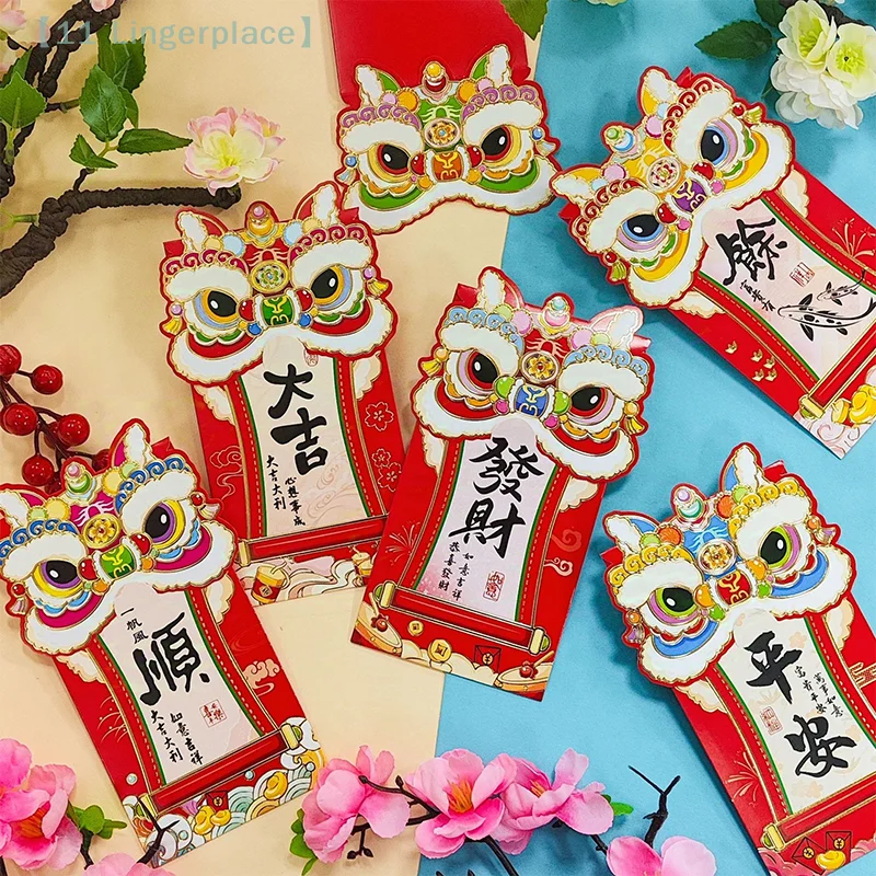 6Pcs Cartoon Red Envelope Chinese Style Personality Red Envelope Chinese Spring Festival Lucky Money Bag Cute Red Packets