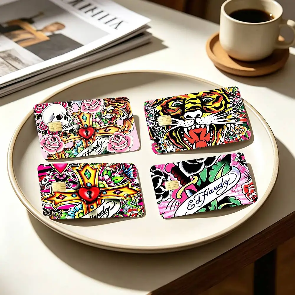 Y2K Pink Ed Hardy   4pcs 1Set Card Stickers Small Waterproof Chip 4PCS Card Sticker Anti-Scratch