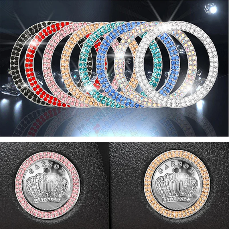 Decoration Ring Diamond Rhinestone Car Decor One Click Start Button Engine Start Stop Switch Button Cover