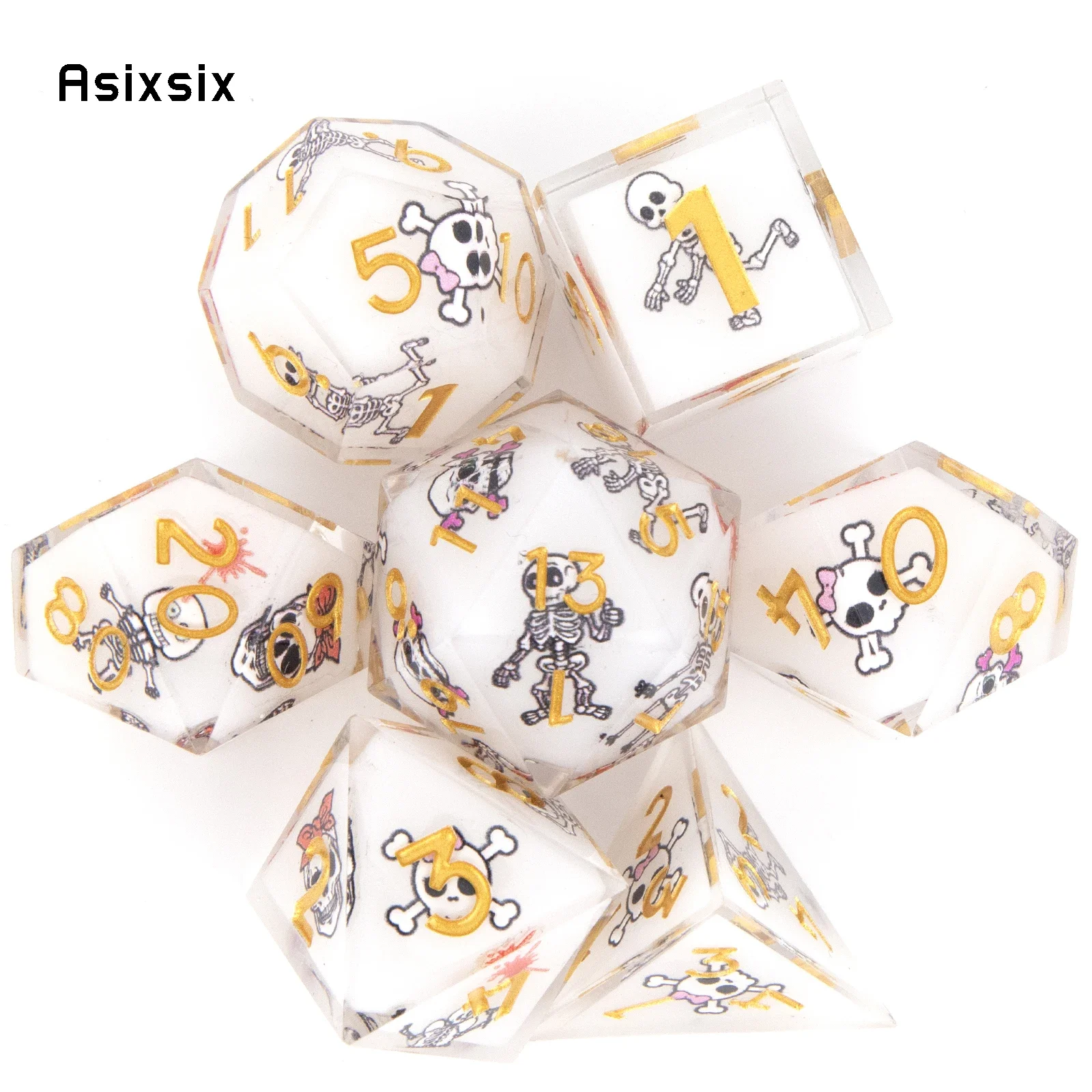 

7 Pcs White Skull Resin Golden Number Sharp Edge Dice Card Game Perfect For Card Games Board Games For Critical Role, Rpgs, D&D