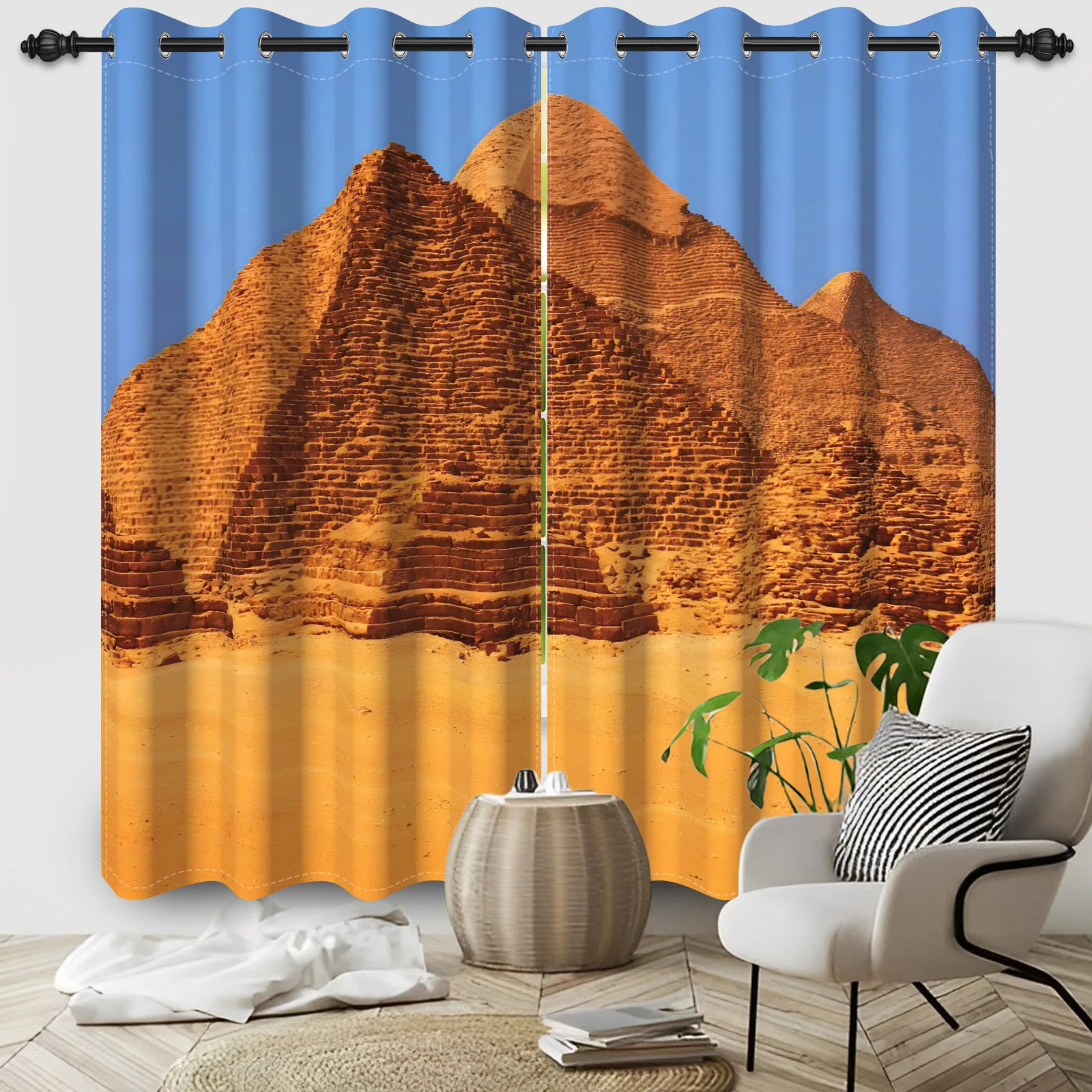 2pcs/set Egyptian Style Pyramid Window Curtain Tribal Indian Exoticism Bedroom Living Room Blackout Polyester Fabric Curtains