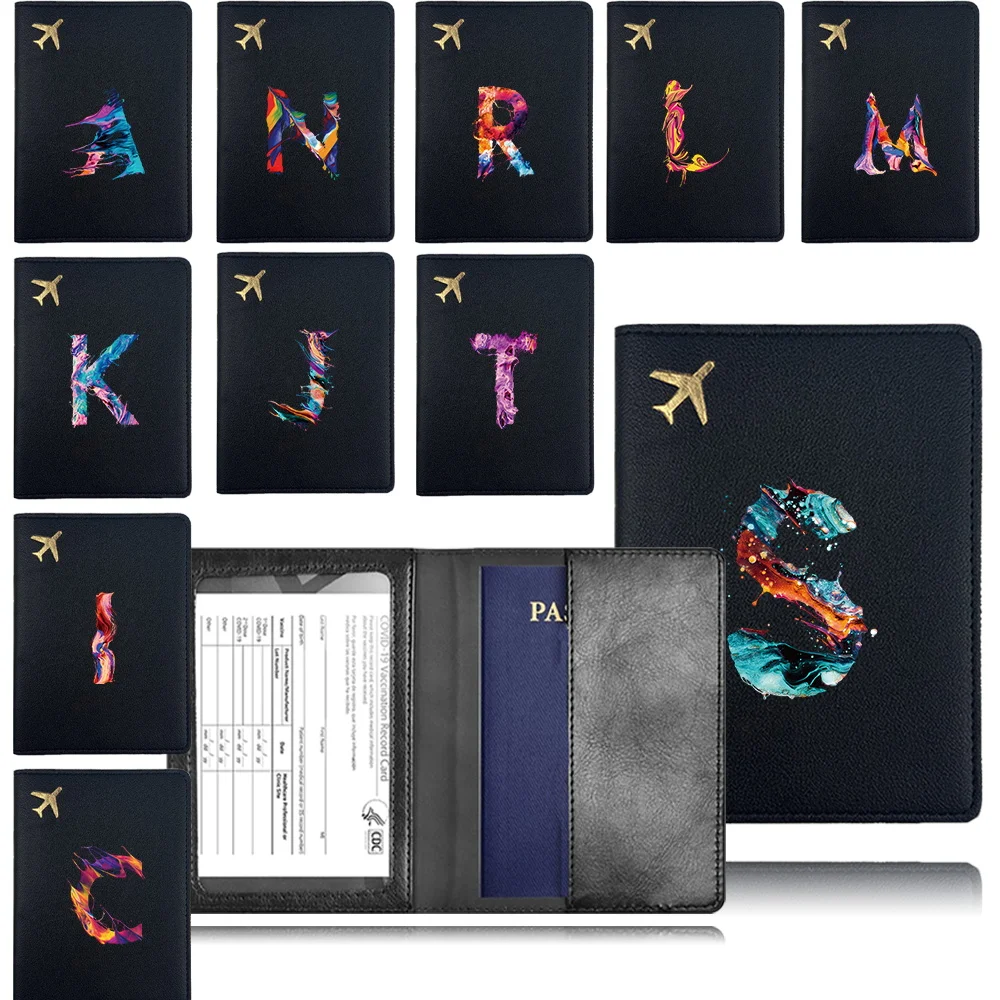 

Unique PU Passport Cover Pocket Travel Passport Case Business Passport Clip Bank Card Organizer Cover Paint Letter Pattern