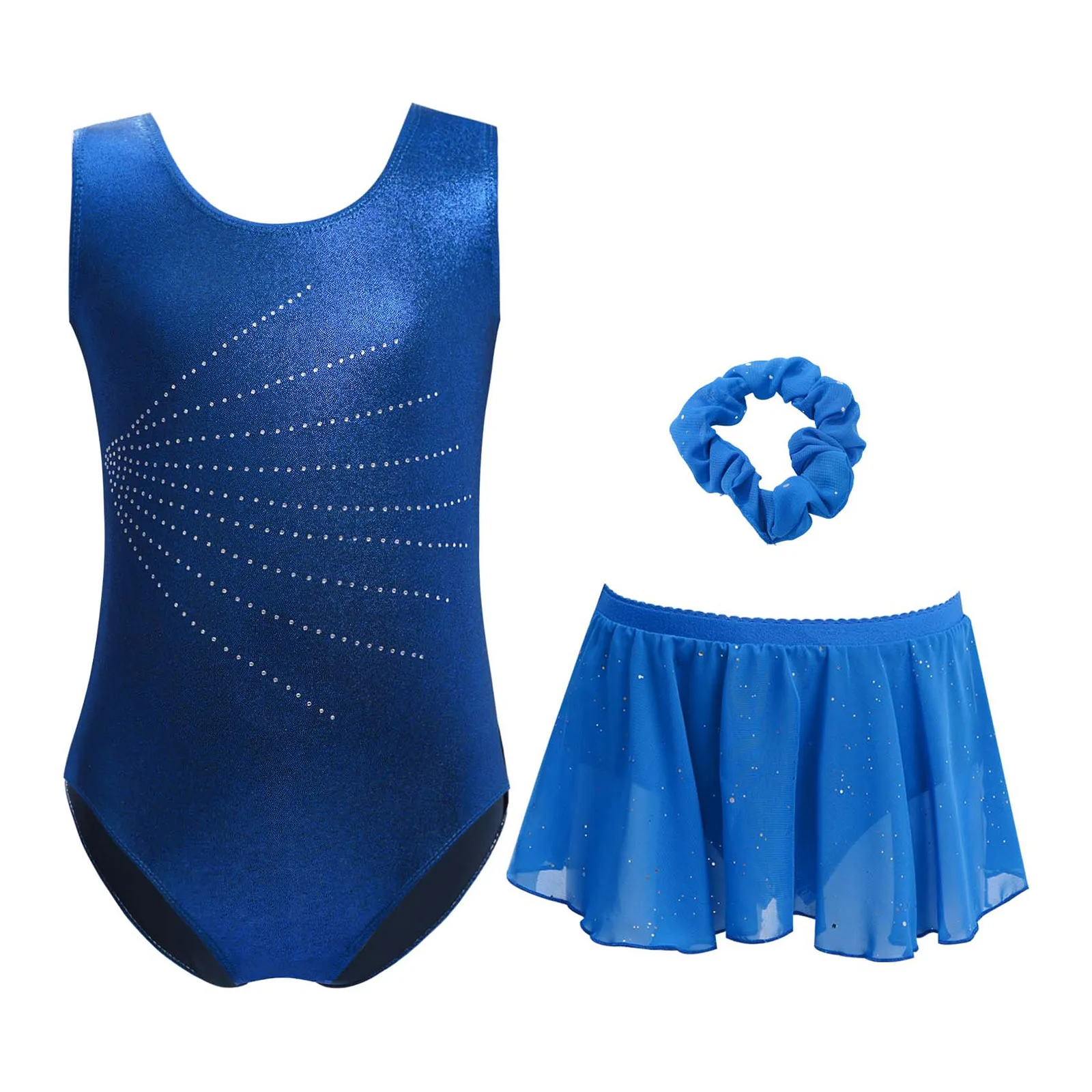 

Kids Girls Sleeveless Ballet Dance Outfit Figure Skating Rhythmic Gymnastics Leotard Costume Sleeveless Bodysuits + Skirt Sets