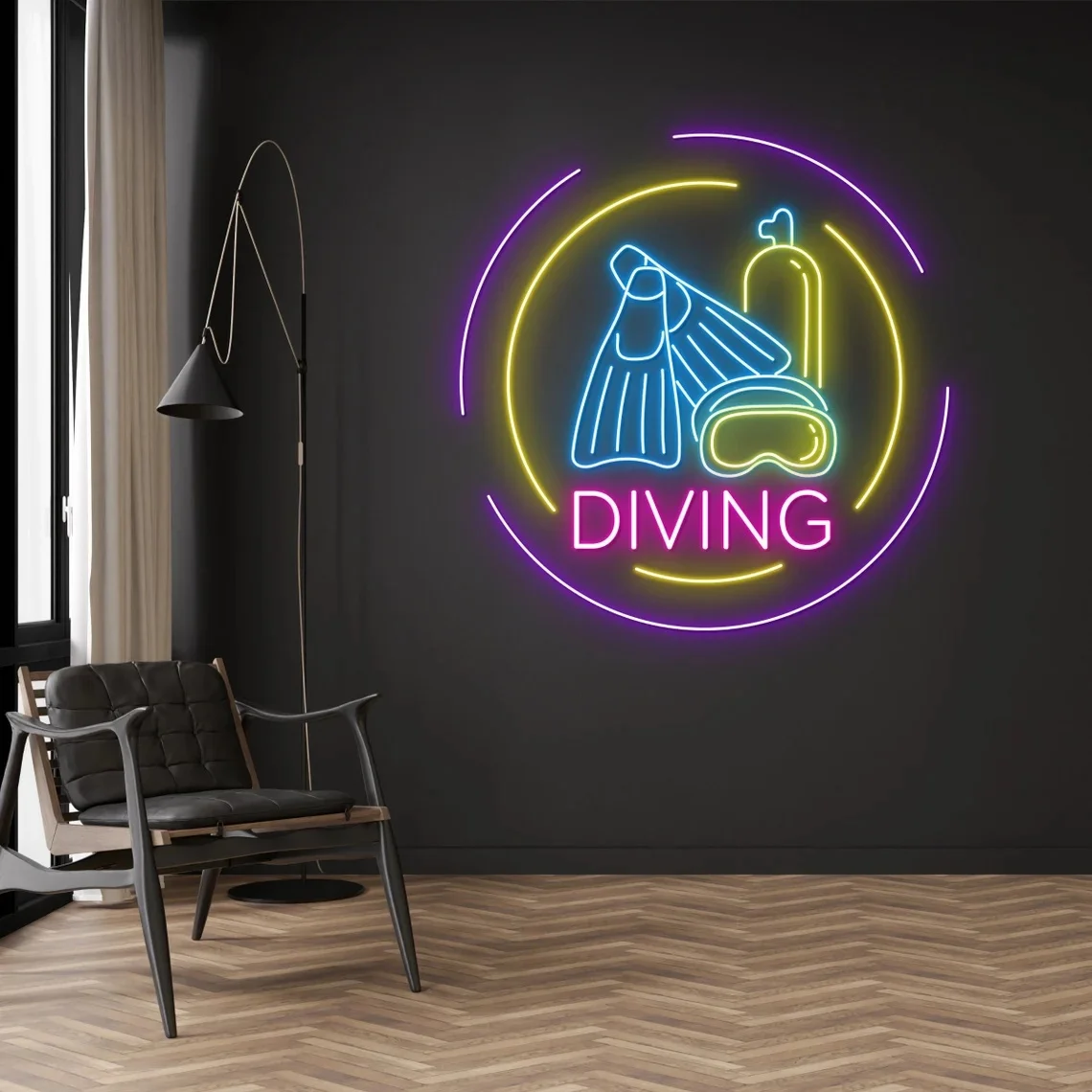 Scuba Diving Neon Sign Diver Neon Sign Diving Mask And Duck-legged Neon Sign Summer Beach Decor Diving Equipment Sign