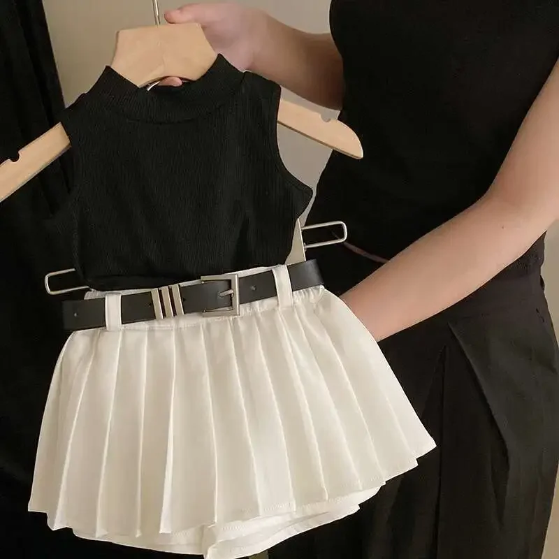 Childrens Clothing 2025 Summer New Girl\'s Fashion Tank Top Sweet Cool Fashion Skirt Set Baby Girl Sweet Simple Clothes