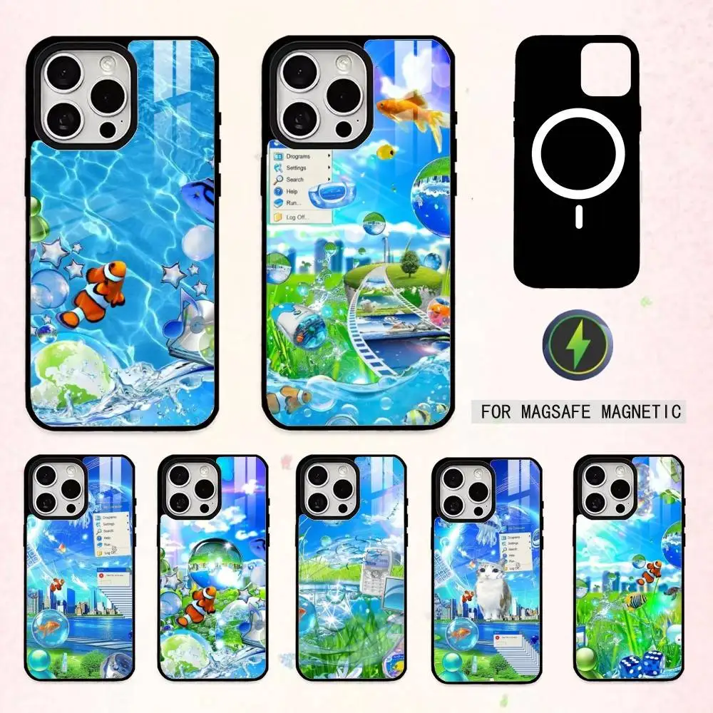 

Frutiger Aero Aqua N-Nostalgia Phone Case For iPhone17,16,15,14,13,12,11 Plus,Pro Max Magnetic For Magsafe Wireless Charging