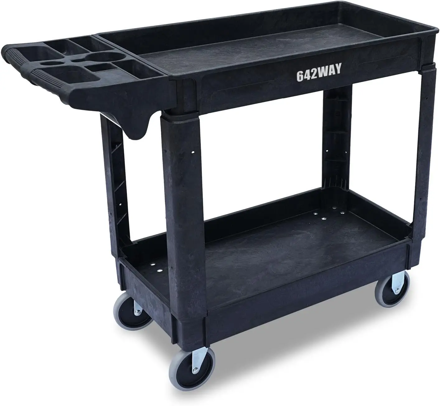 

Utility Service Cart 2 Shelf Plastic Rolling Work Cart, Ergonomic Storage Handle,L46.5Xw25.5 Multipurpose Utility Tool Cart