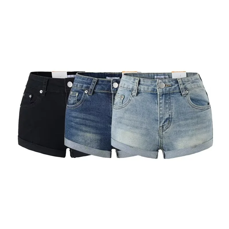 Low Waist Cuffed Denim Shorts Women Summer Slim Fit Sexy Butt Lifting Slimming Hot Pants Casual Versatile Ladies Jeans
