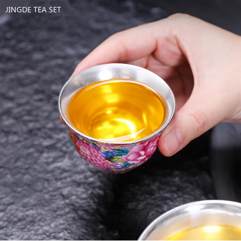 Imagem -05 - Personalizado Infusor de Chá Chinês Conjunto de Chá de Prata de Alto Grau Esmalte Cor Teaware Bule e Copo Conjunto Presente de Beleza Casa