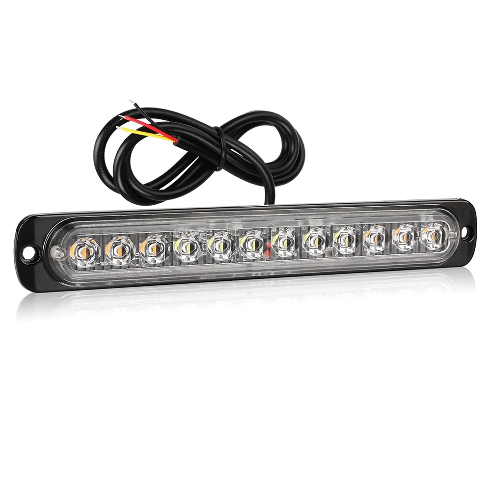 2pcs 12LED Ultra-thin Truck Strobe Warning Light Grille Flashing Lightbar Car Beacon Lamp Yellow White Traffic Signal Light
