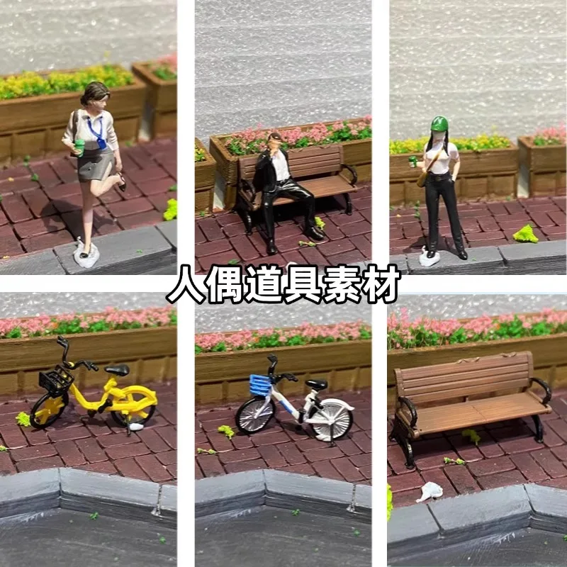 Diorama, modelo de puestos de mercado a escala 1/64, escena de mercado de mariscos en miniatura, modelo de estacionamiento de ciudad, figuras de exhibición, accesorios decorativos