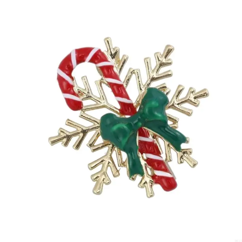 Elegant Snowflake Candy Cane Brooch Pin Alloy Christmas Chest Ornament Jewelry for Holiday Outfit and Gift 964A