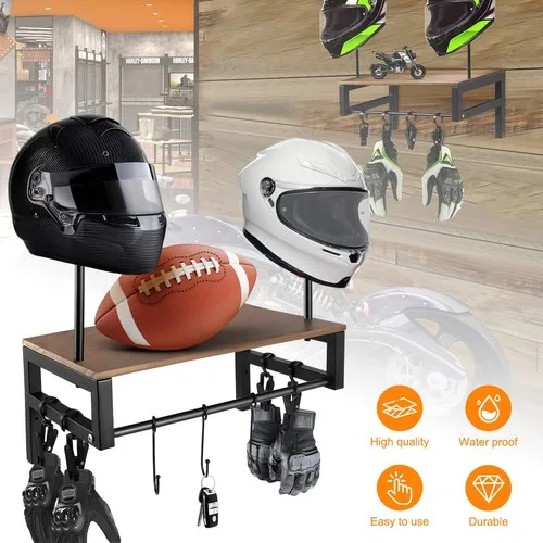 Support mural en bois pour casque de moto, présentoir de casque, support de rangement suspendu pour accessoires de moto