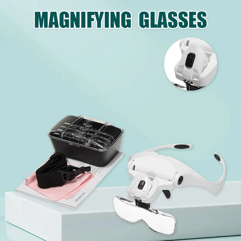 Adjustable False Eyelash Magnifying Glass Magnifier 5 Lens Loupe Headband LED Light Lamp Magnifying Glasses Eyelash Extension