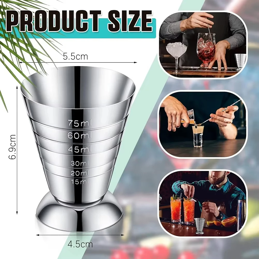 Stainless Steel Measuring Cup with Mixing Spoon Cocktail Jigger Measuring 2.5 oz /5 tbsp /75 ml Liquor Shot Set Bar Accessories