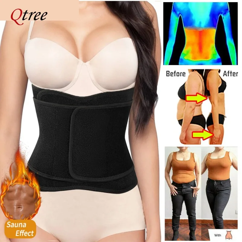 Qtree Waist Trainer Cincher Belt for Women Tummy Control Sauna Sweat Trimmer Body Shaper Sport Girdle Workout Slim Belly Band