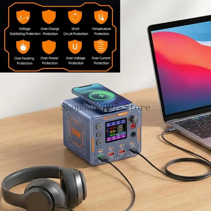 8 Port USB Charging Block 140W Output with Digital Display Charging Station Plastic Texture for Various Electronics Use 40JB