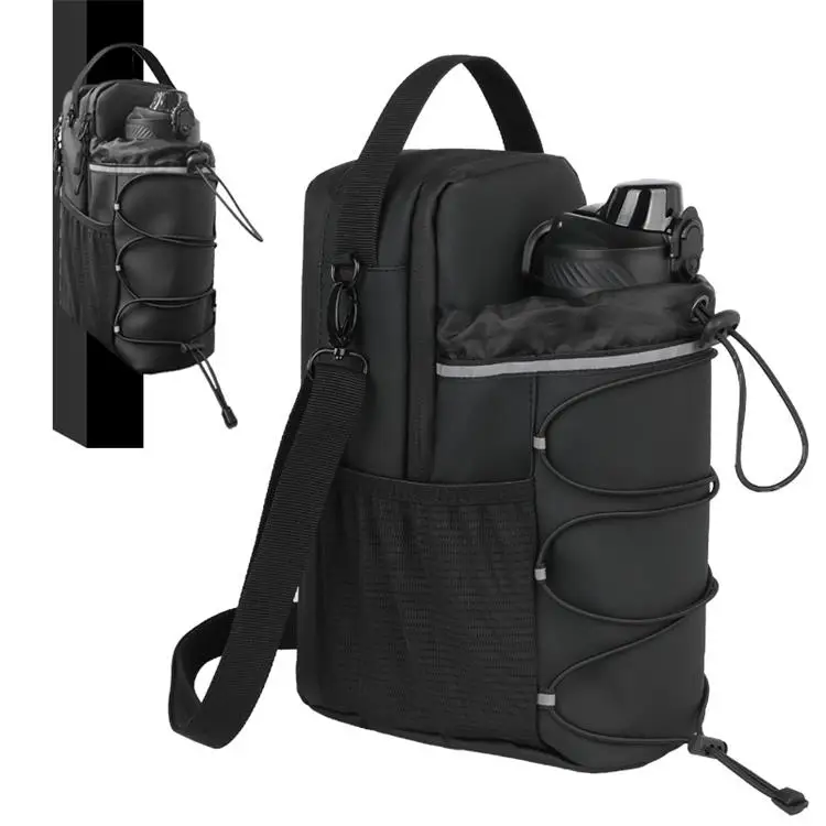 

Magnetic Gym Bag Reflective Strip Black Nylon Waterproof Sport Water Bottle Holder Crossbody Bag Sling Bag for Men