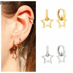 925 Sterling Silver ear Needle Pentagram Simple Detachable Earrings Star Charm Metal Hoops earrings for women Fashion Jewellery