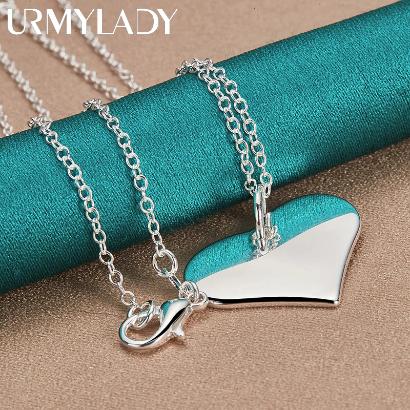 URMYLADY 925 Sterling Silver Love Heart 16/18/20/22/24/26/28/30 Inch Pendant Necklace For Women Wedding Party Fashion Jewelry