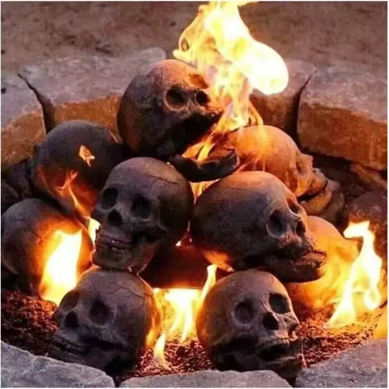 Ceramic Human Skull Fire Pit, Fireproof Imitated Human Skull Halloween Skulls Shaped Fire Stones for Bonfire Campfire Fireplaces
