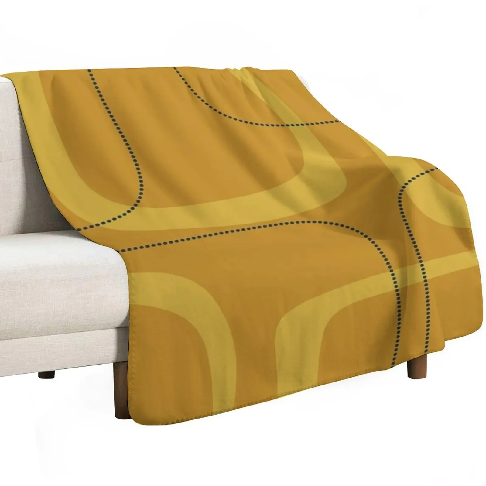 Midcentury Modern Loops and Dots Abstract Pattern in Golden Mustard Tones Throw Blanket warm winter for winter Blankets