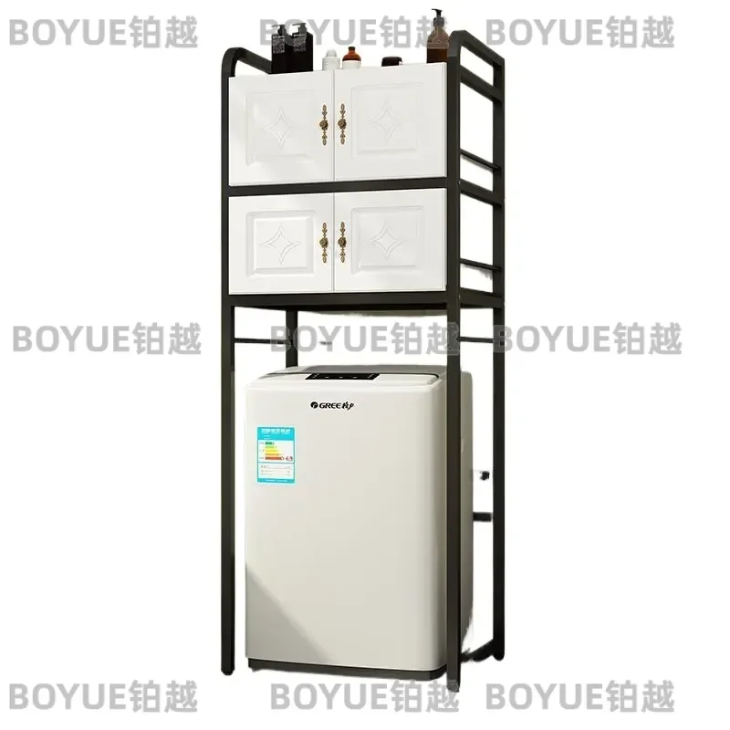 for Washing Machine Rack with Cabinet Door Floor Flip Cover Drum Washer Cabinet Toilet Balcony Bathroom Storage Rack