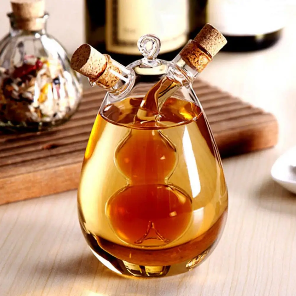 Double Pourer Oil Pot Creative Glass Sealed Anti-leak Condiment Bottle Cruet Bottles Spout Stoppers for Cooking Sauce Vinegar Po