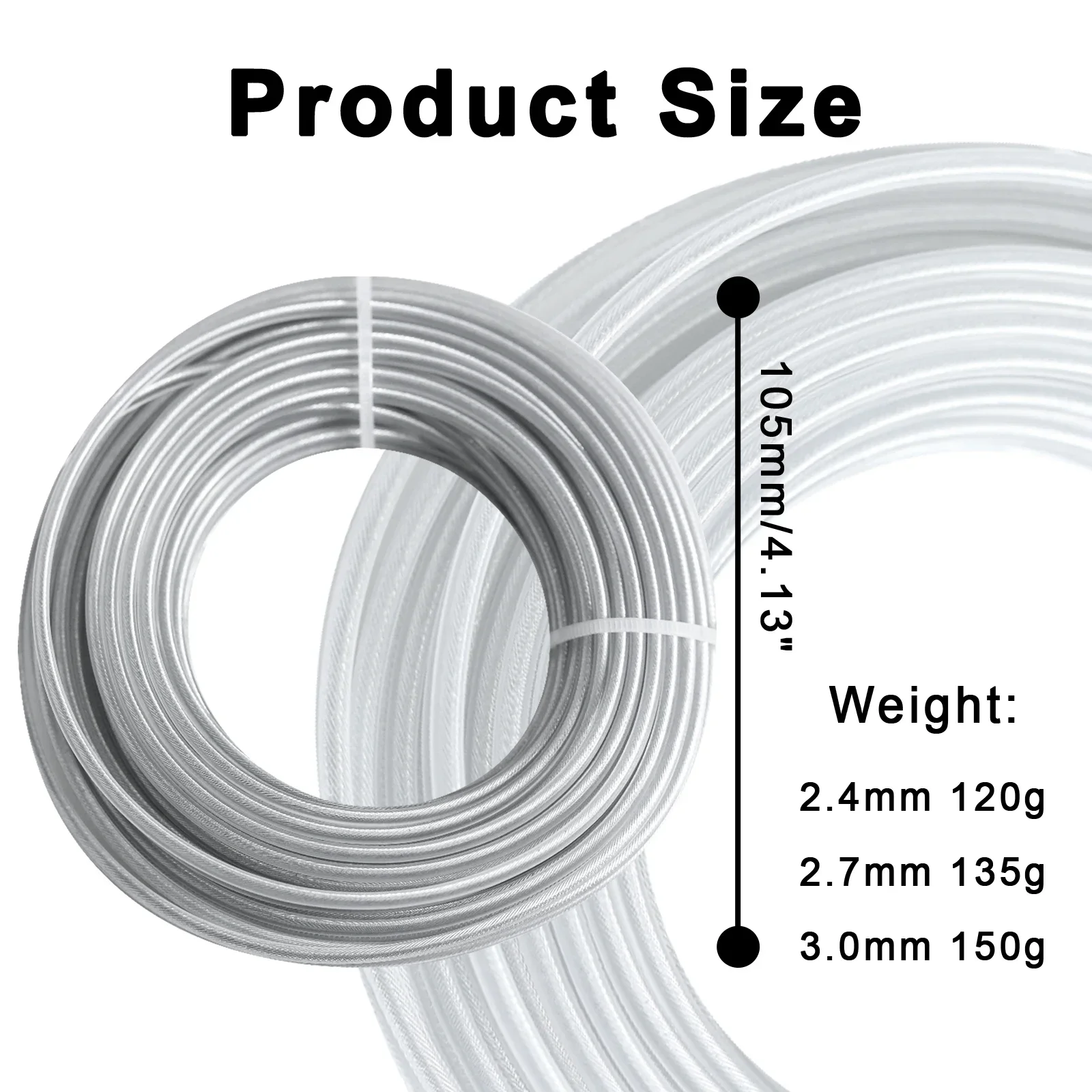 5m/10M/15m * 2.4mm/2.7mm/3mm/4mm สายเครื่องตัดหญ้าไนล่อนแปรงตัดเชือกเหล็กเครื่องตัดหญ้าเครื่องตัดหญ้าทดแทน