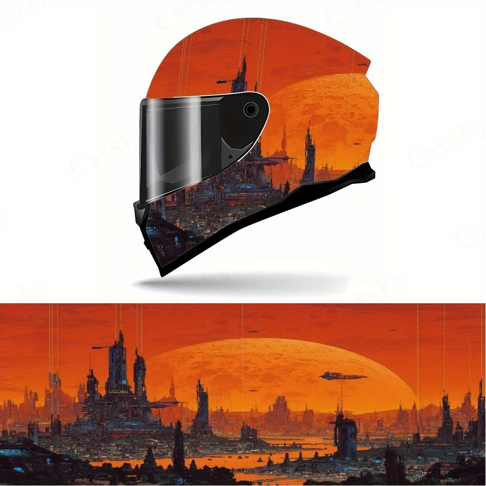 

Наклейки на анфас на шлем Cityscape at Dusk — прочная и водонепроницаемая ПВХ, самоклеящаяся эстетическая наклейка на шлем для гонок на мотоциклах