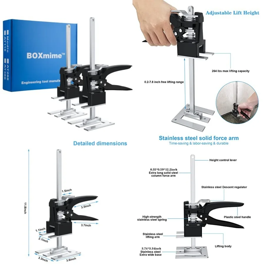 

Labor Saving arm Tool-12 inch Portable Height Adjustable Lift Jack, Precision Clamping Hand Device for Drywall, Tile Locator, F