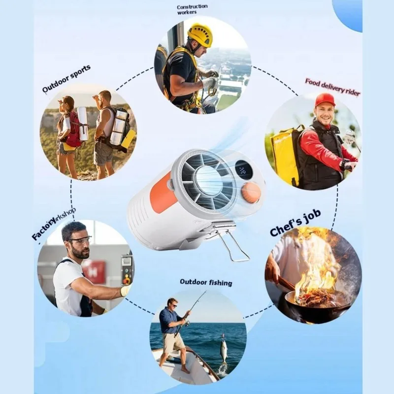 BABZ 2026 New Portable Waist Fan with Digital Display Ice Cooling Long Battery Life for Outdoor Work Construction