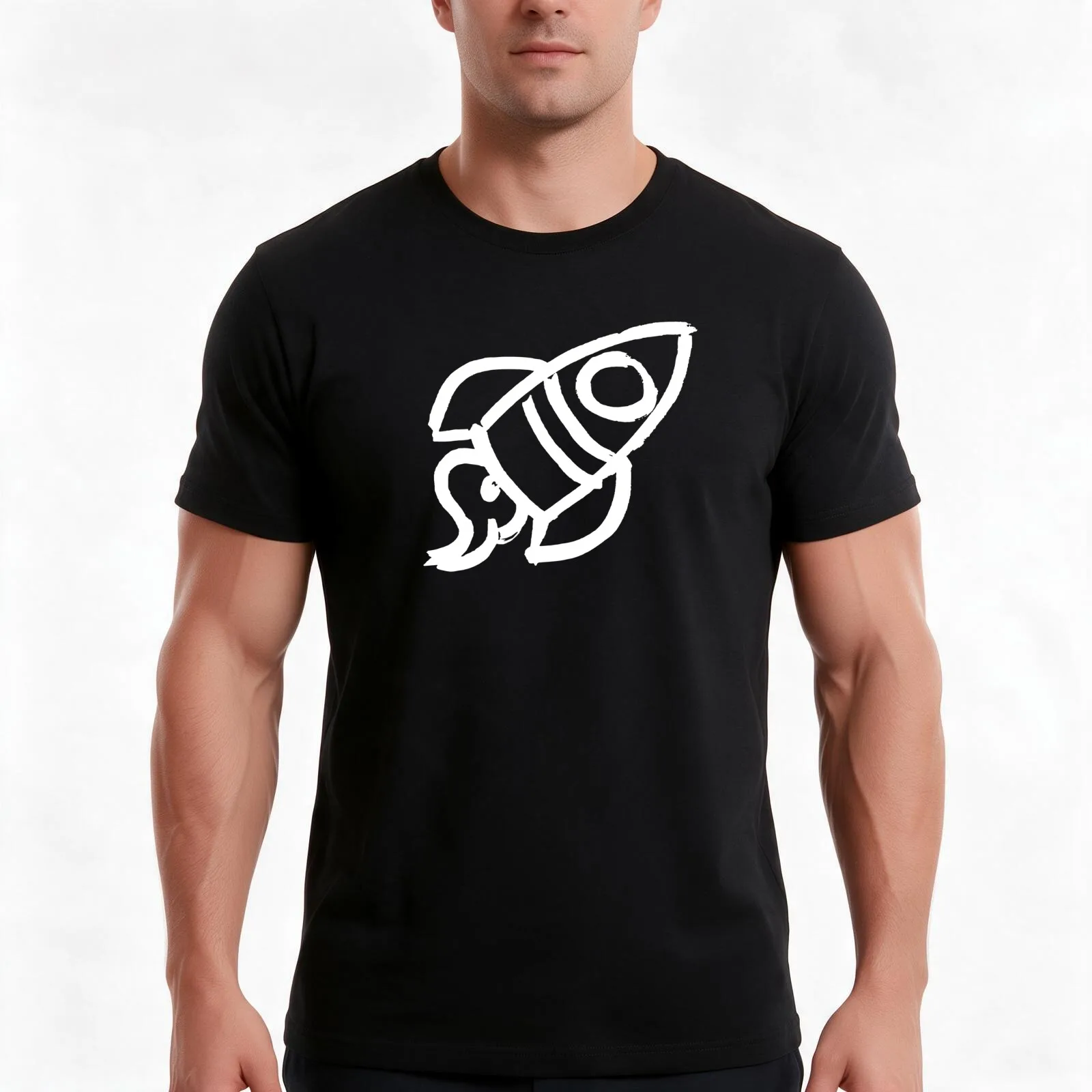 Rocket |?Minimalism (white) T-Shirt, Summer Casual Cotton Tee, Oversized Streetwear Tops, Vintage Graphic Print, 100% Cotton