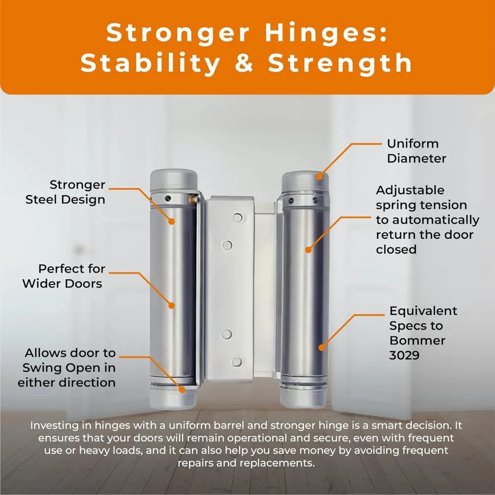 مفصلات زنبركية مزدوجة الحركة شديدة التحمل لأبواب المقهى المتأرجحة - درجة تجارية، مناسبة لكلا الاتجاهين، مثالية للثقيلة