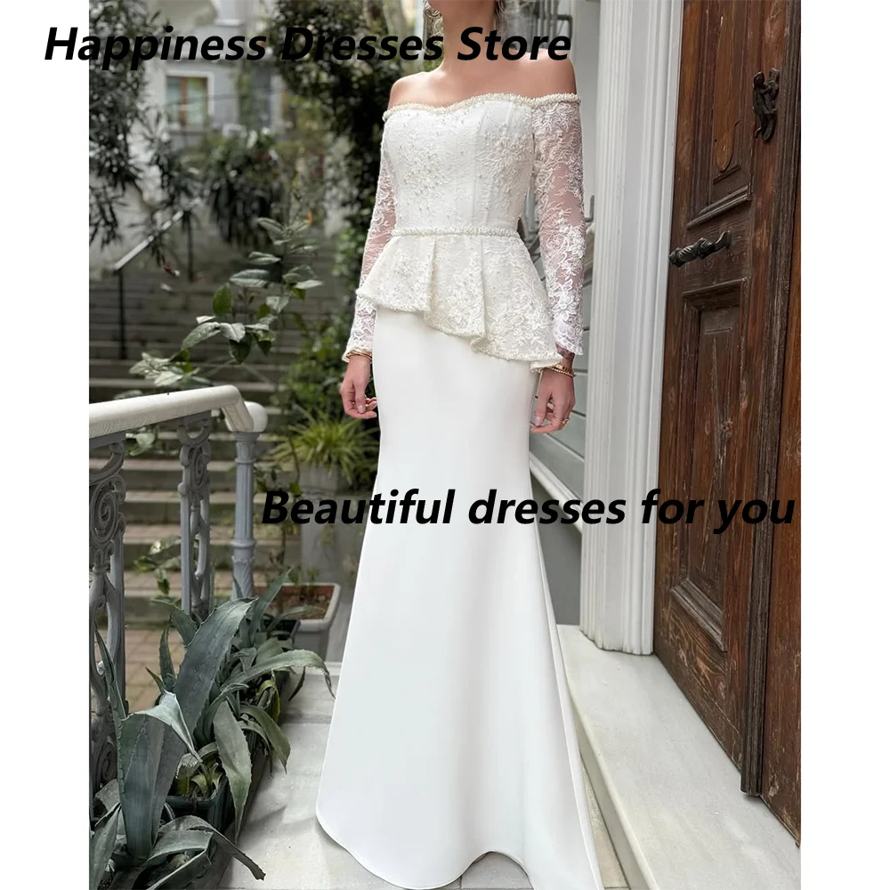 

Elegant Wedding Party Dresses for Women Off The Shoulder Mermaid Formal Gowns Lace Beadings Long Sleeves Prom Dress Customized
