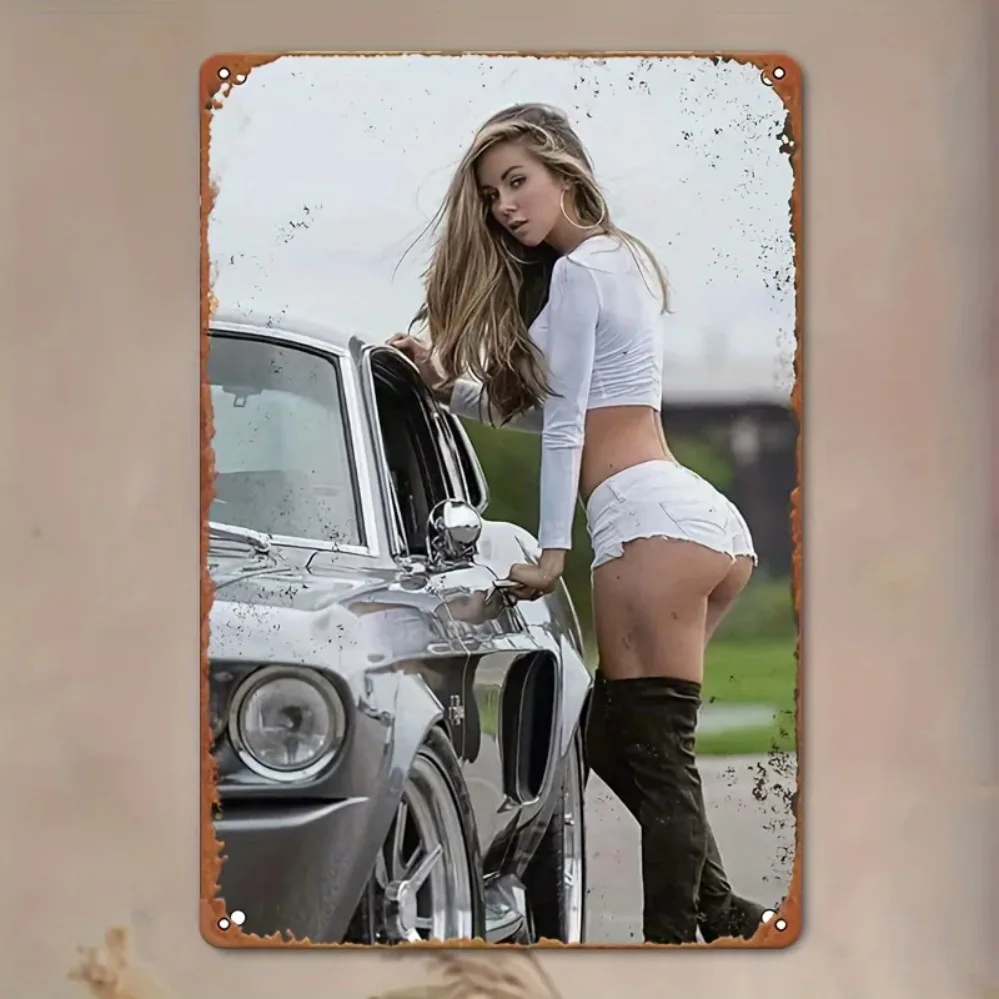 خمر تين تسجيل 8x12 بوصة الرجعية سيارة سيدة معدنية جدار الفن الألومنيوم ديكور