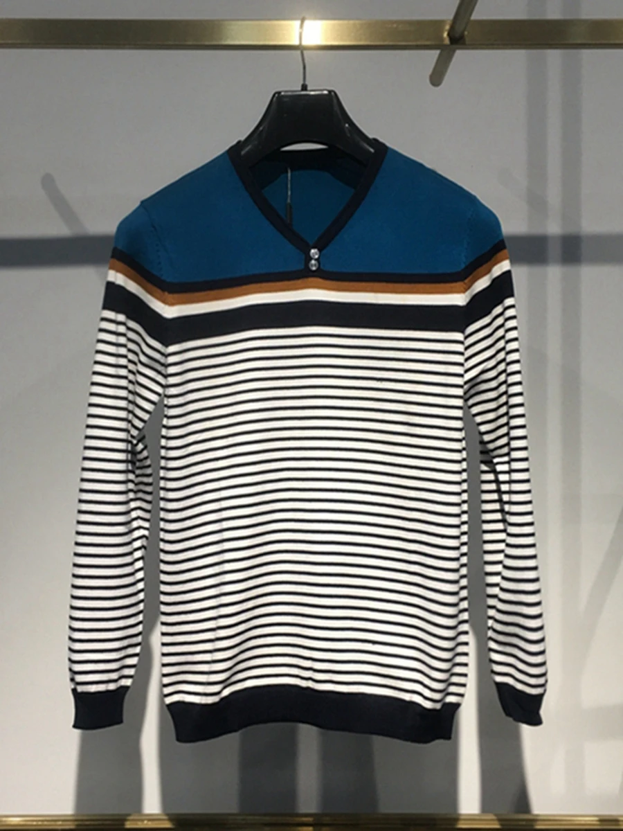 

Men's Autumn Winter V-Ne Long Sve Knitted Sweater Casual Thin Sle Color Blo Busin Casual Faionable Youthful