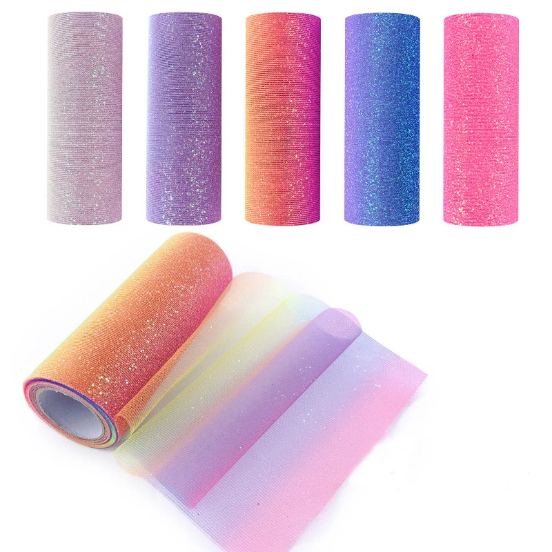 15cm 10Yards Rainbow Glitter Tulle Roll DIY for Table Runner Chair Bows Tutu Skirt Wedding Party Gift Birthday Doll Decoration