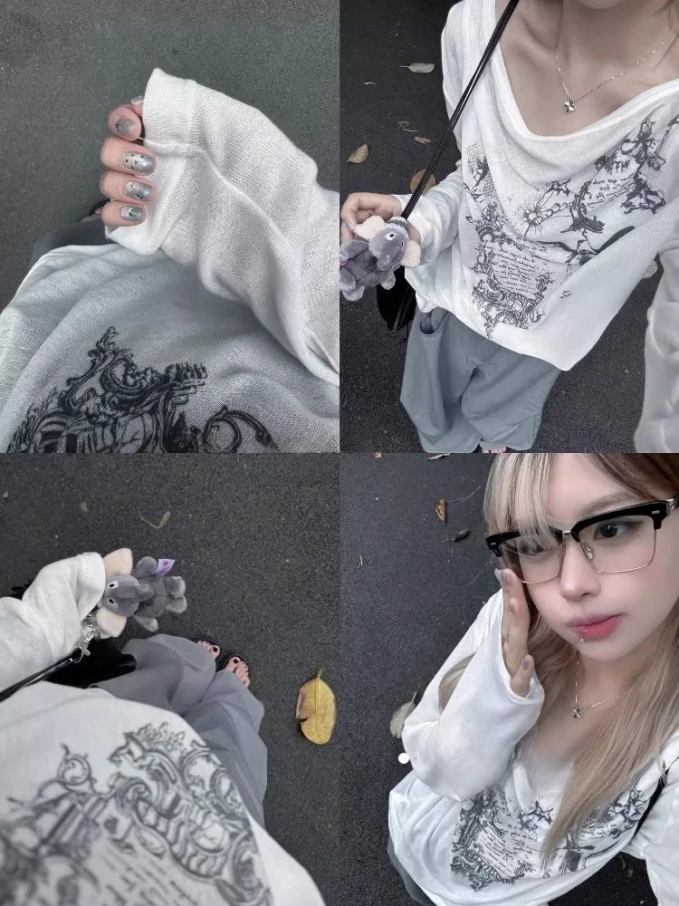 

Laid-ba American Sle Women's T-irt Cover up Sun Protection Loose Long Sve V-ne White Transparent Design Autumn Fas...