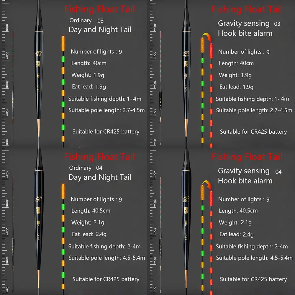 Eletrônico Flutuadores Bóia com Indicador De Cauda Longa, Luz Inteligente, Mudança De Cor, Top, Alarme De Mordida, Acessórios De Pesca