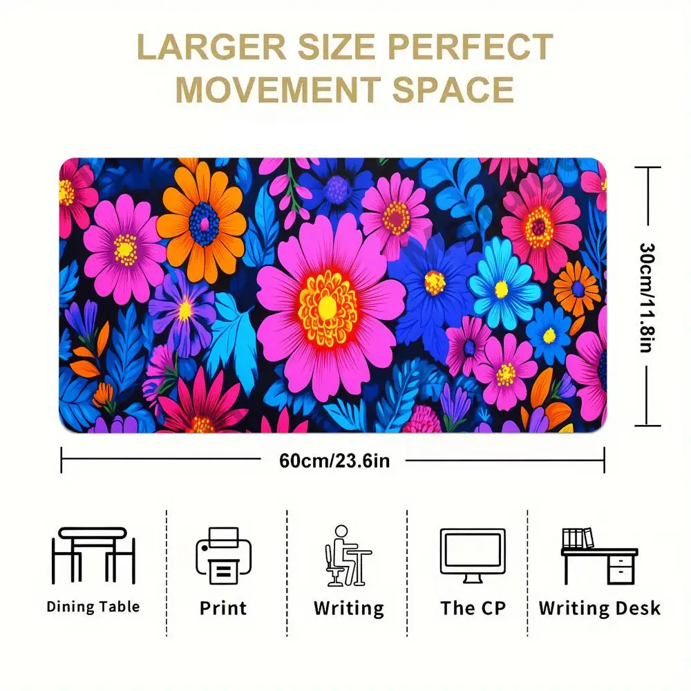 Alas Mouse Bunga Alas Meja Permainan Kantor Komputer Besar XXL Alas Mouse Keyboard Gaming Karet Antiselip Bantalan Meja Panjang