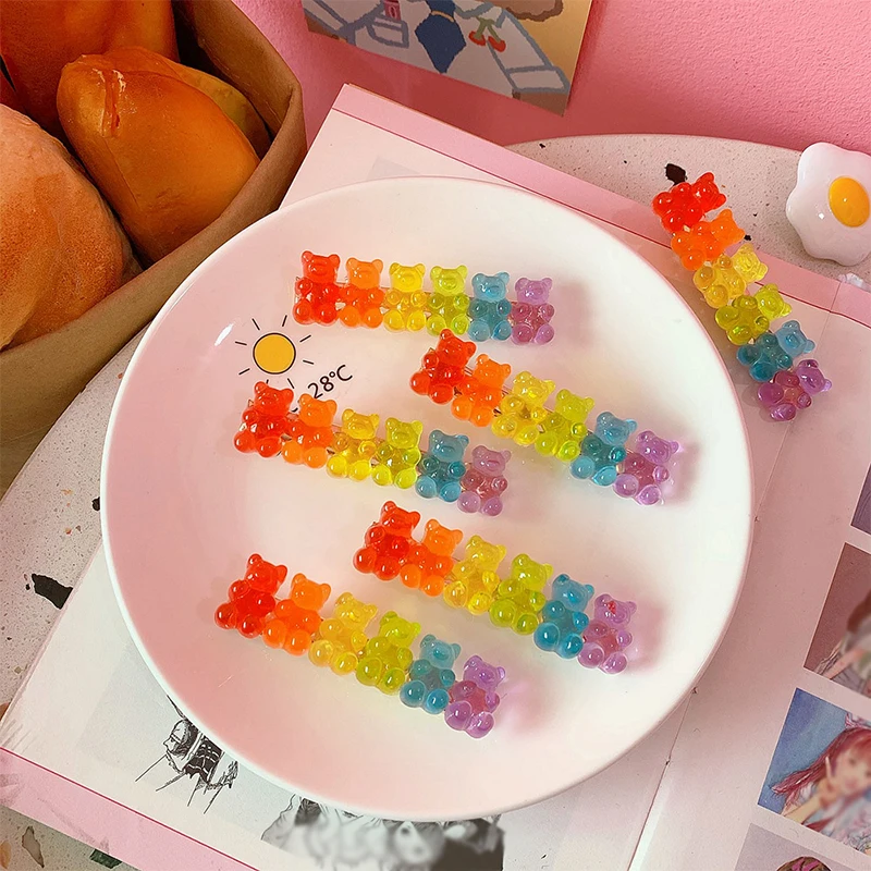 1PCS Jelly Color Gummy Headwear Girls Women Hairpins Barrette Duckbill Clip Sweet Cute Bear Hair Clips Fashion Retro Side Clips