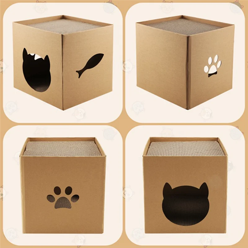 SOFT-Cat Cardboard House With Scratch Pads Play & Home Decor For Cat Birthday, Bunny Small Animals Hideout