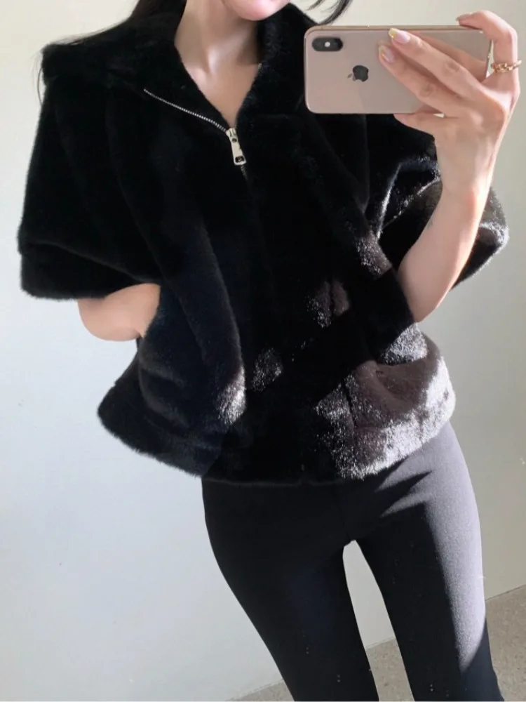 Chic hiver coupe ample fermeture éclair ort Sve manteau de fourrure à capuche femmes Plu cuir Jaet décontracté trajet Sle autre matériel