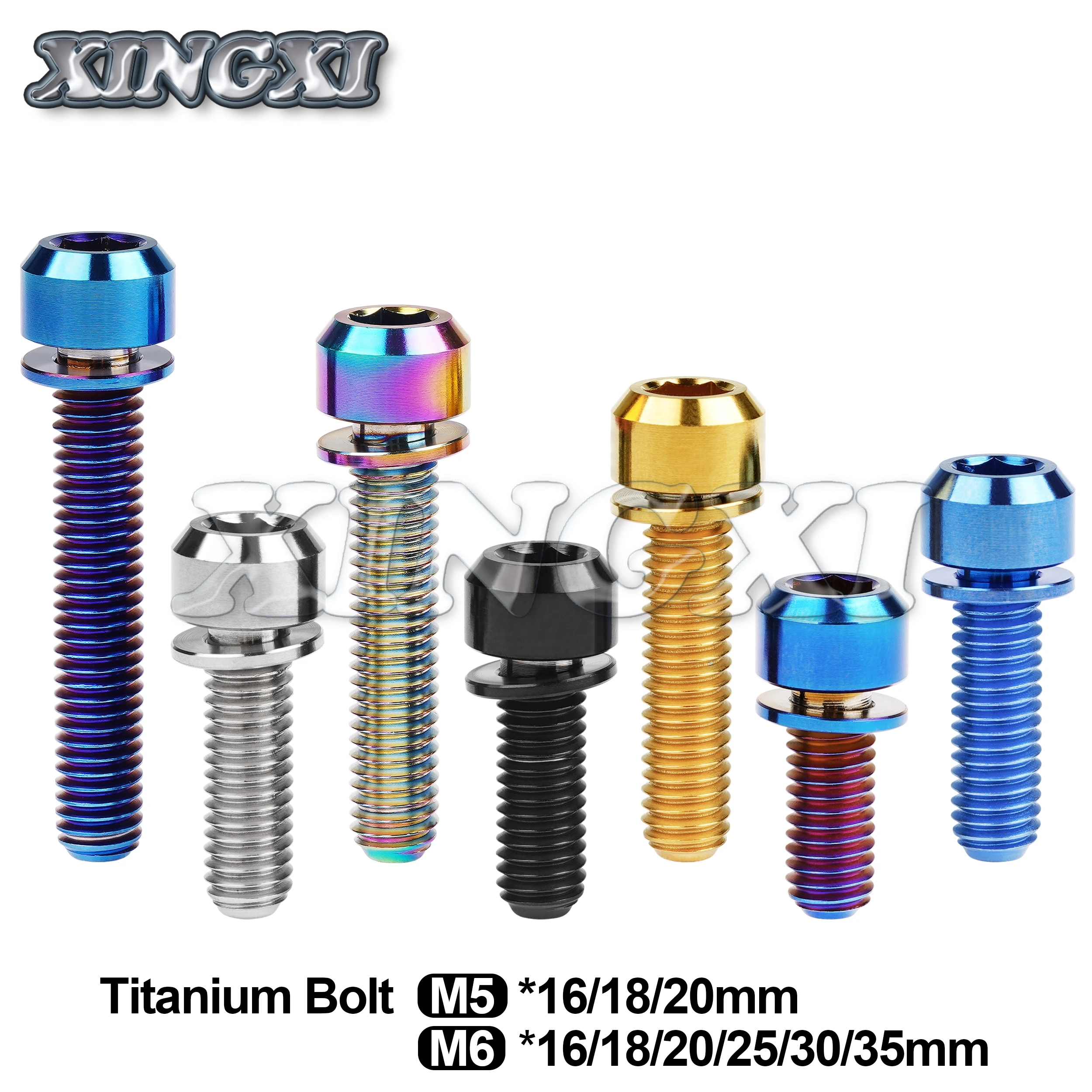 Xingxi  Titanium Bolt M5/M6x16 18 20 25 30 35mm With Washer For Bicycle Srew Disc Brake Stem Clamp Bike Accessories Fasteners